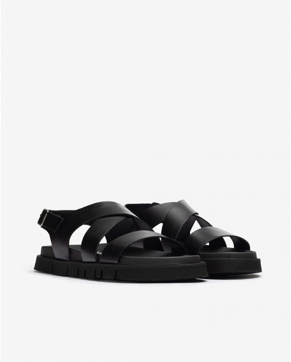 Leather sandal with cross over straps