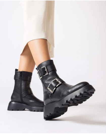 Black buckle ankle boot