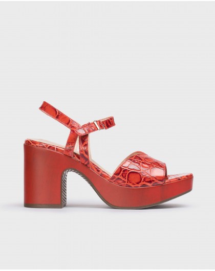 Wonders-Heels-Red Croco Sandal