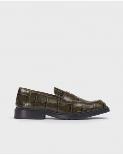 Wonders-Loafers-Green Ned Croc Moccasin