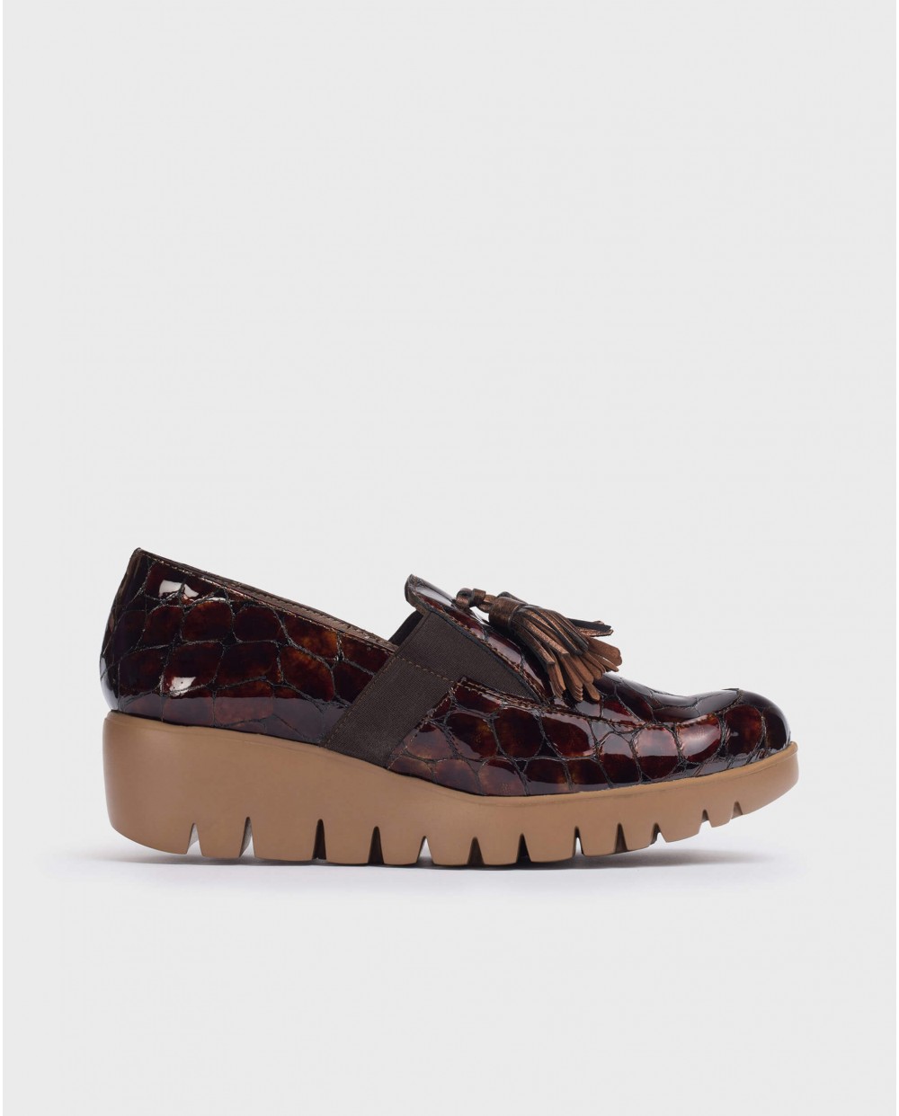 Wonders-Wedges-Brown Candy Mock Croc Moccasin