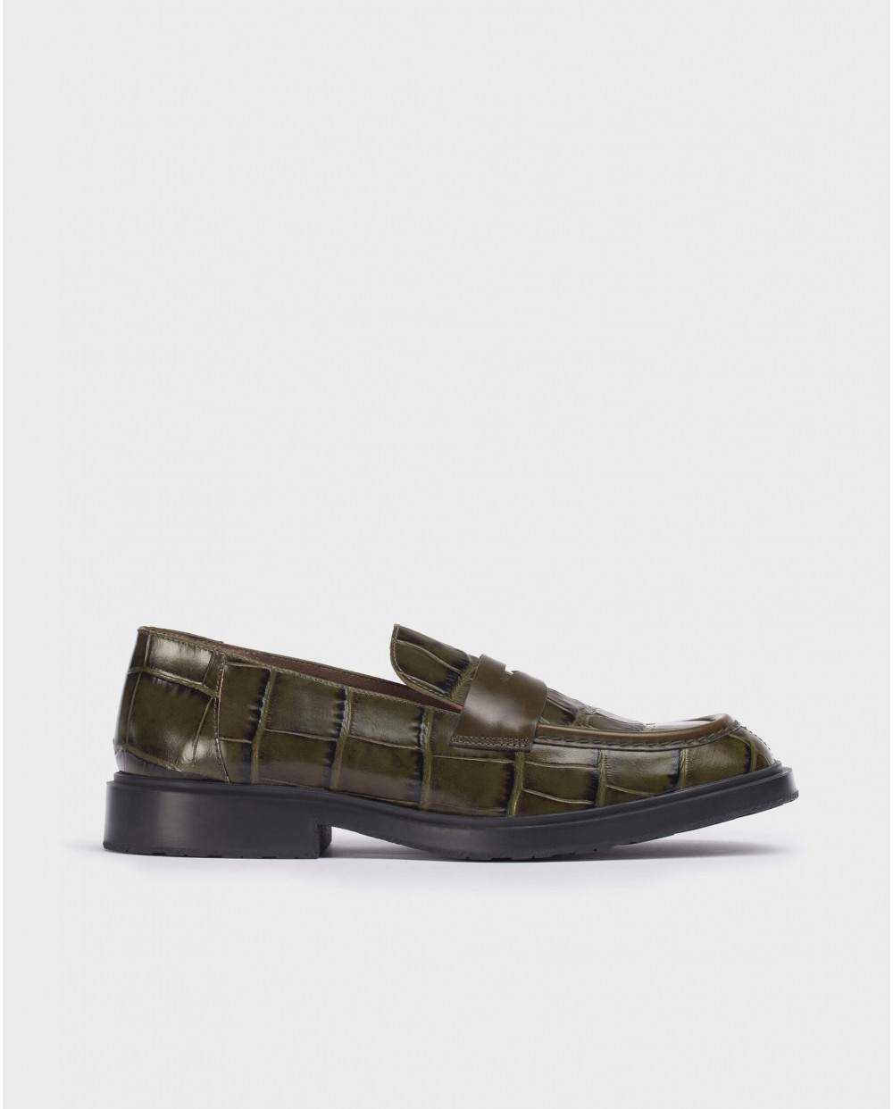 Wonders-Loafers-Green Ned Croc Moccasin