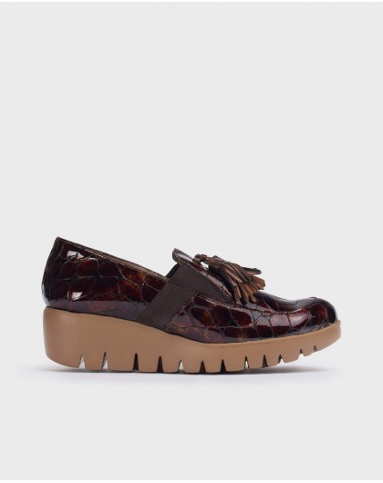 Wonders-Wedges-Brown Candy Mock Croc Moccasin