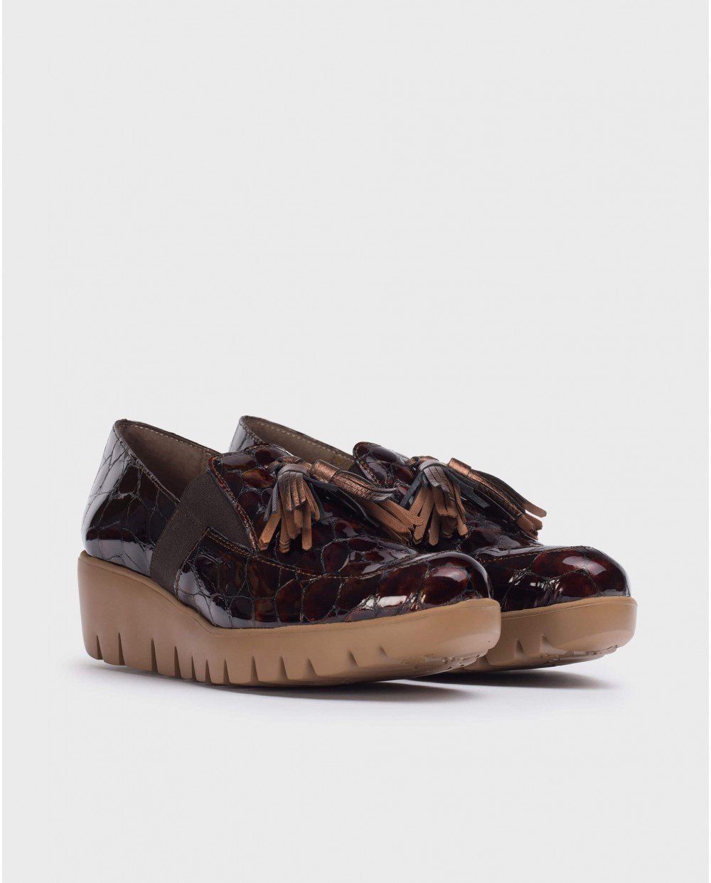 Wonders-Wedges-Brown Candy Mock Croc Moccasin