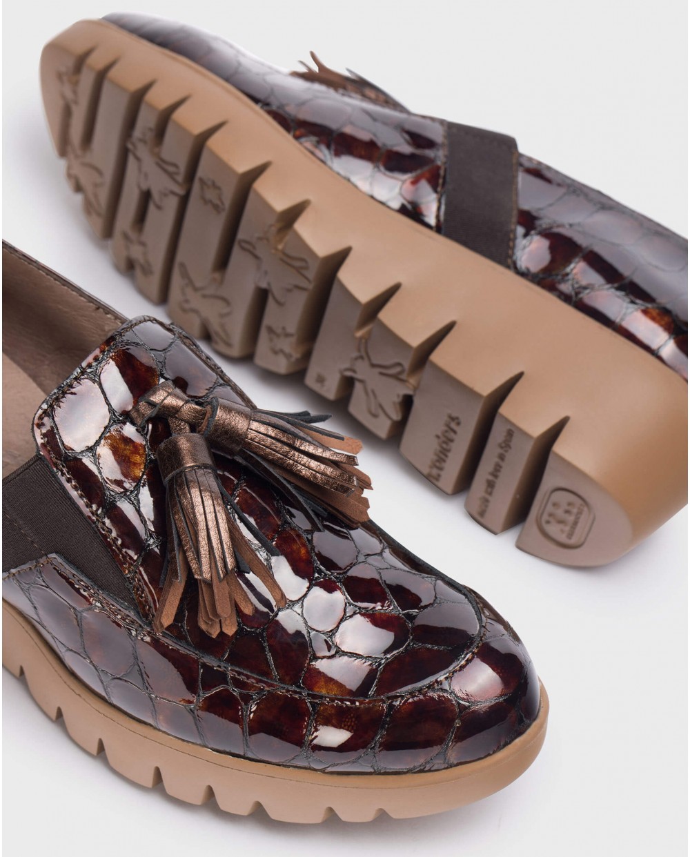 Wonders-Wedges-Brown Candy Mock Croc Moccasin