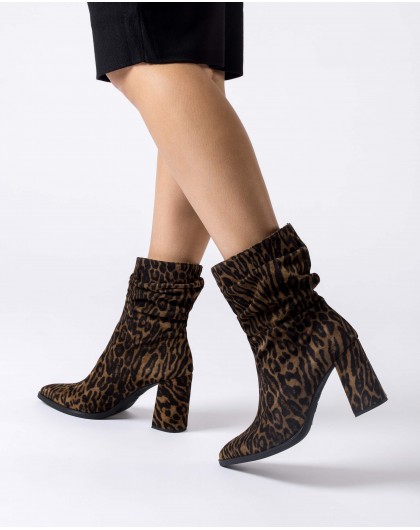 Wonders-Ankle Boots-Animal Print SALMA Ruched Booties