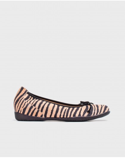 Wonders-Flat Shoes-Zebra print ballet pump with bow detail