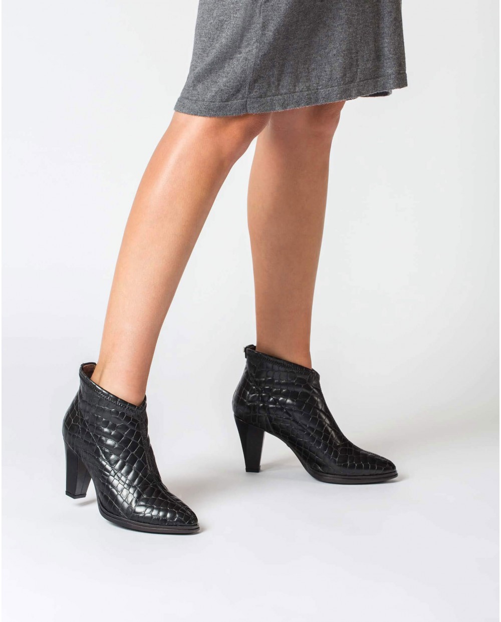 Wonders-Ankle Boots-Black Moc-crock Elastic Ankle Boot