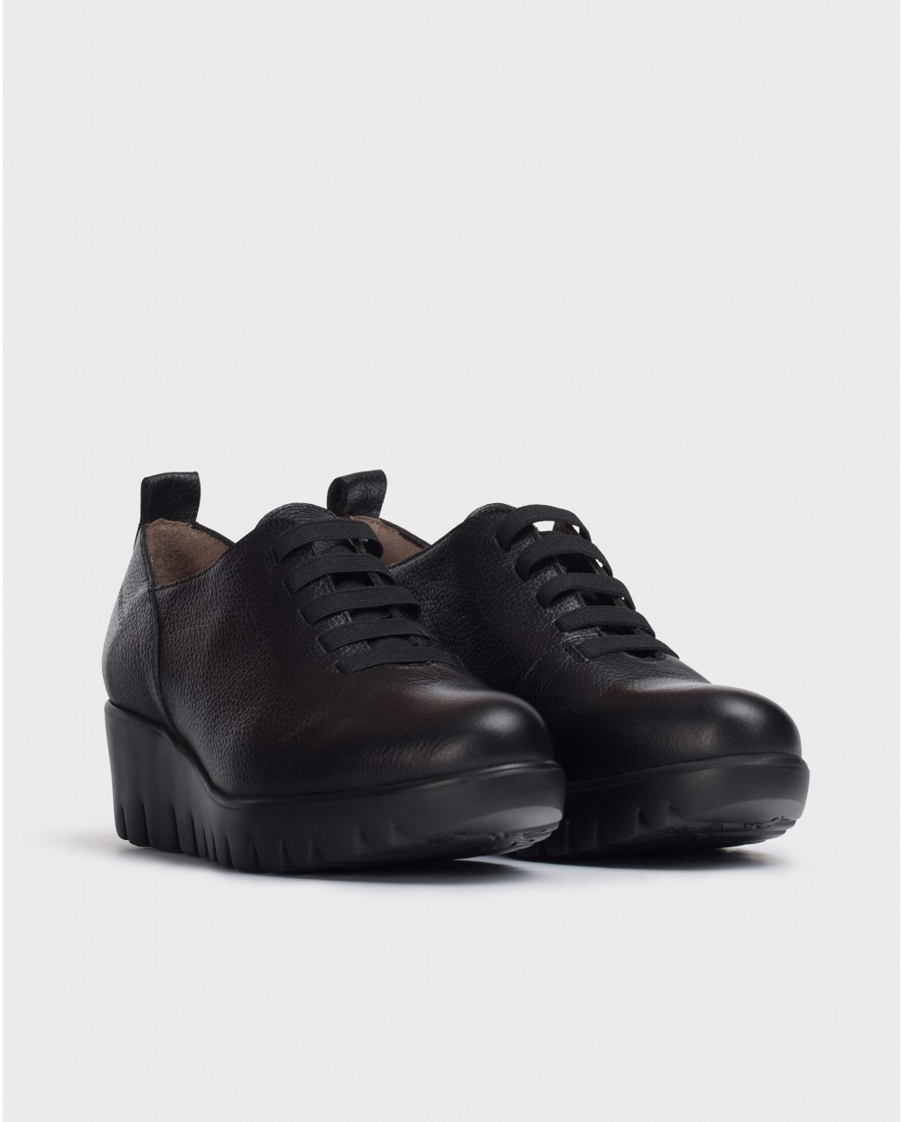 Wonders-Wedges-Soft Black leather Sneaker