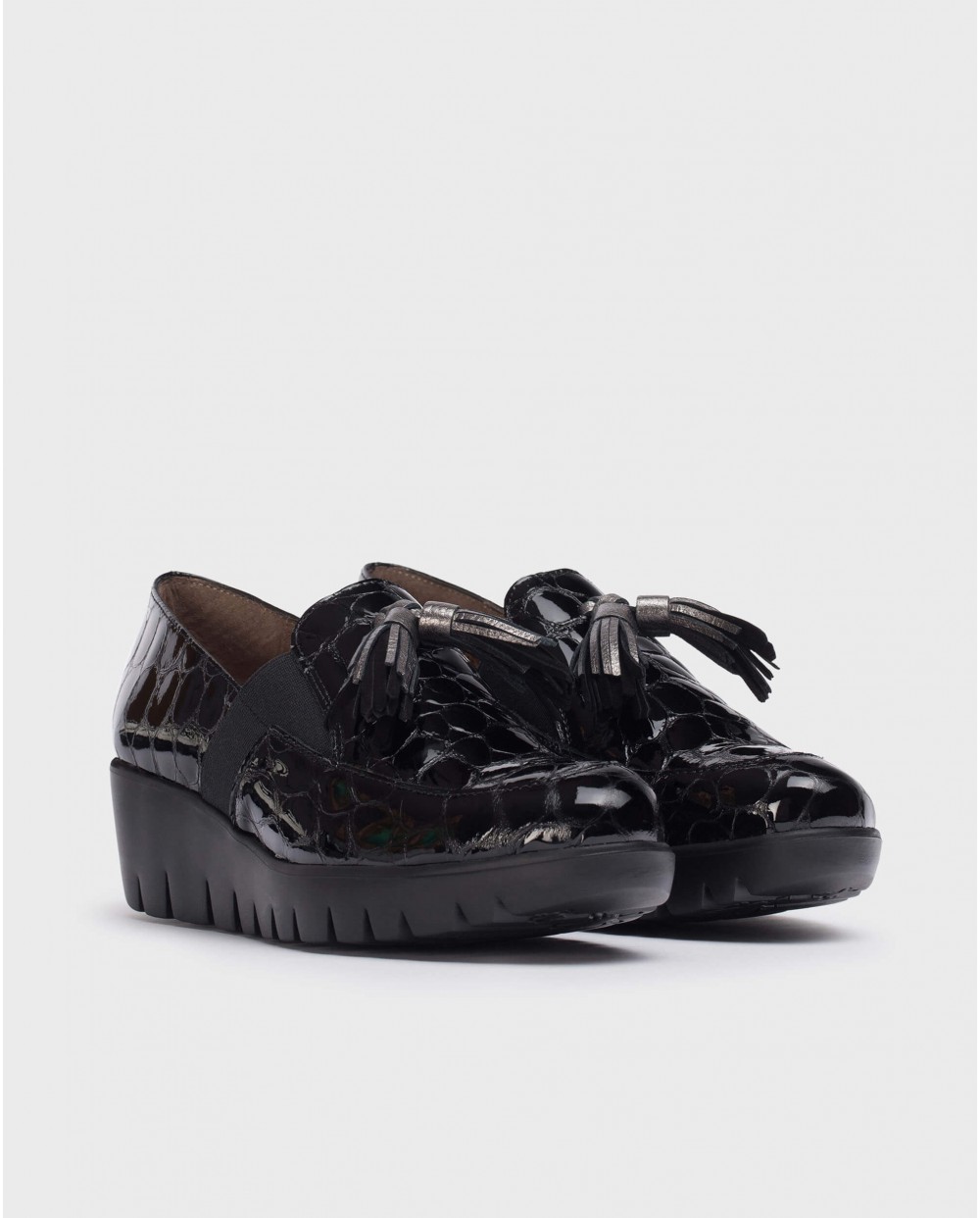 Wonders-New in-Black Candy Mock Croc Moccasin