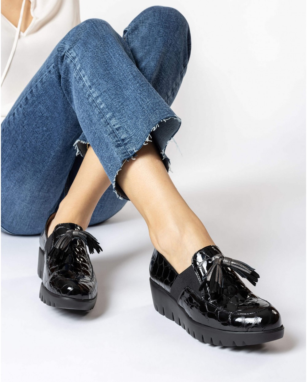 Wonders-New in-Black Candy Mock Croc Moccasin