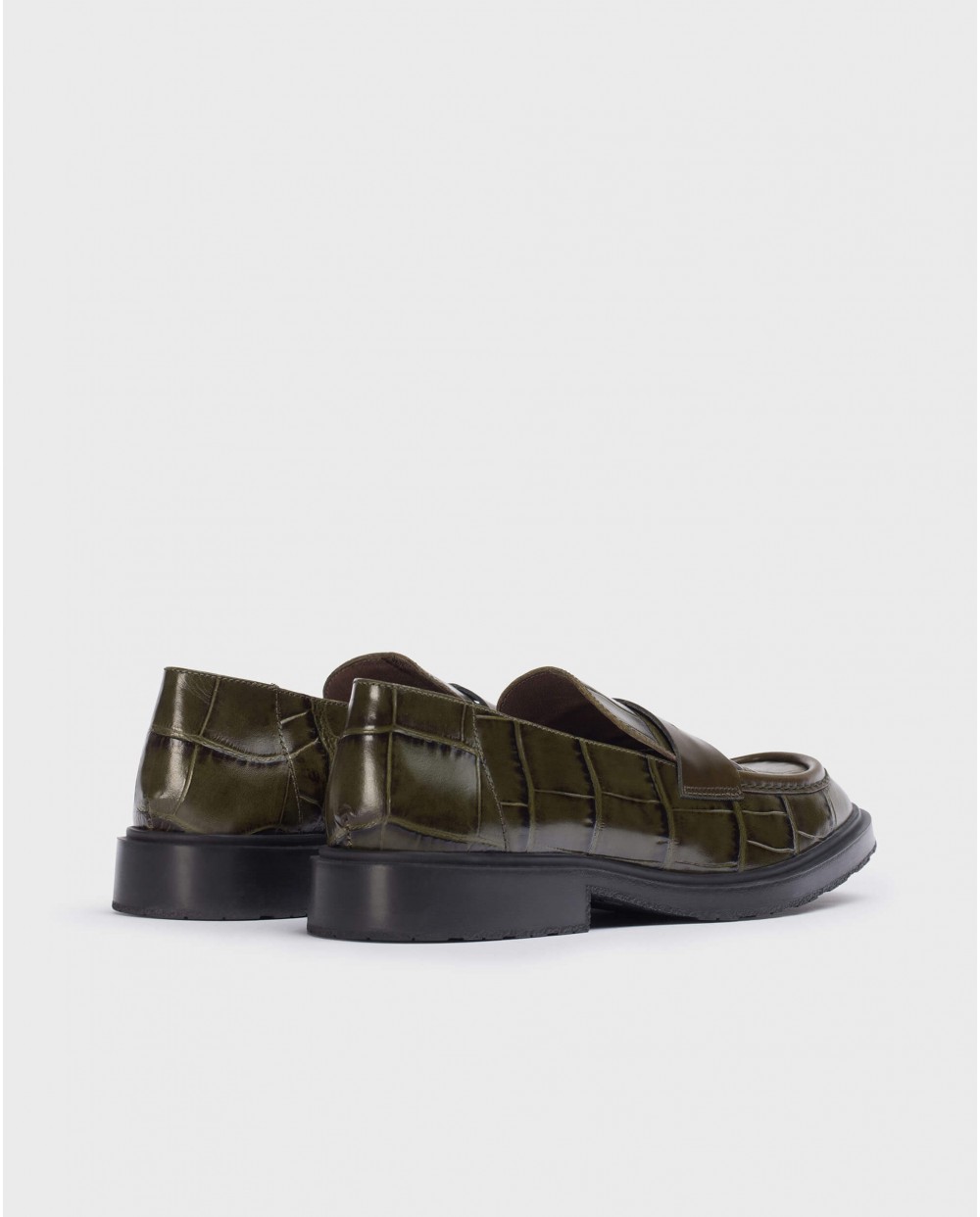 Wonders-Flat Shoes-Green Ned Croc Moccasin