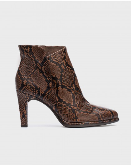 snake print leather ankle boot