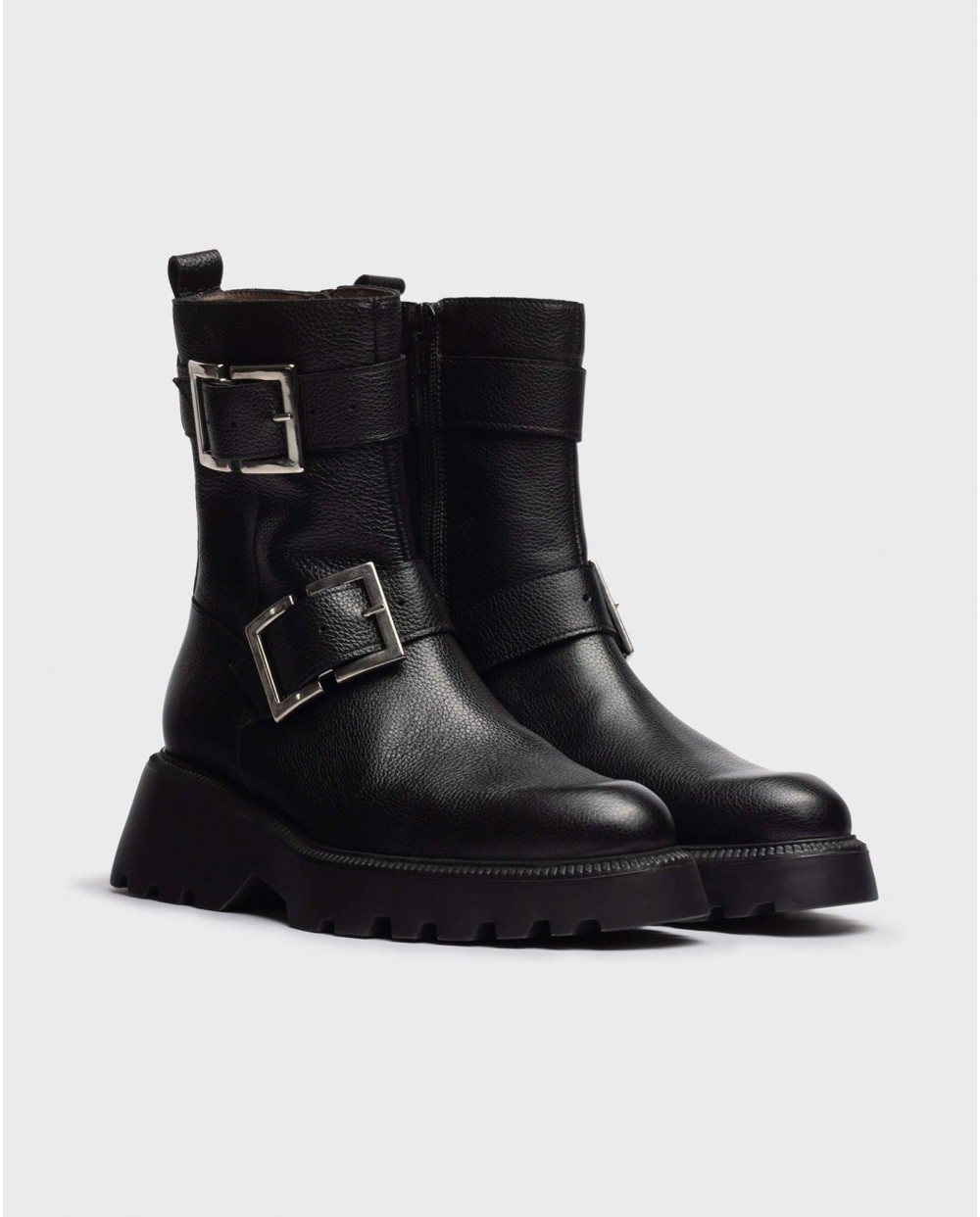 Wonders-Ankle Boots-Black buckle ankle boot