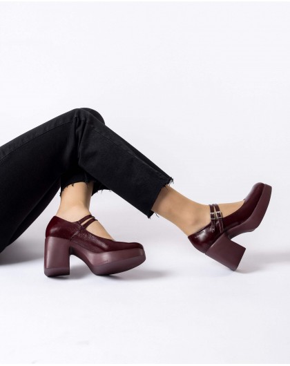 Wonders-Platforms-Burgundy Lady Mary Janes