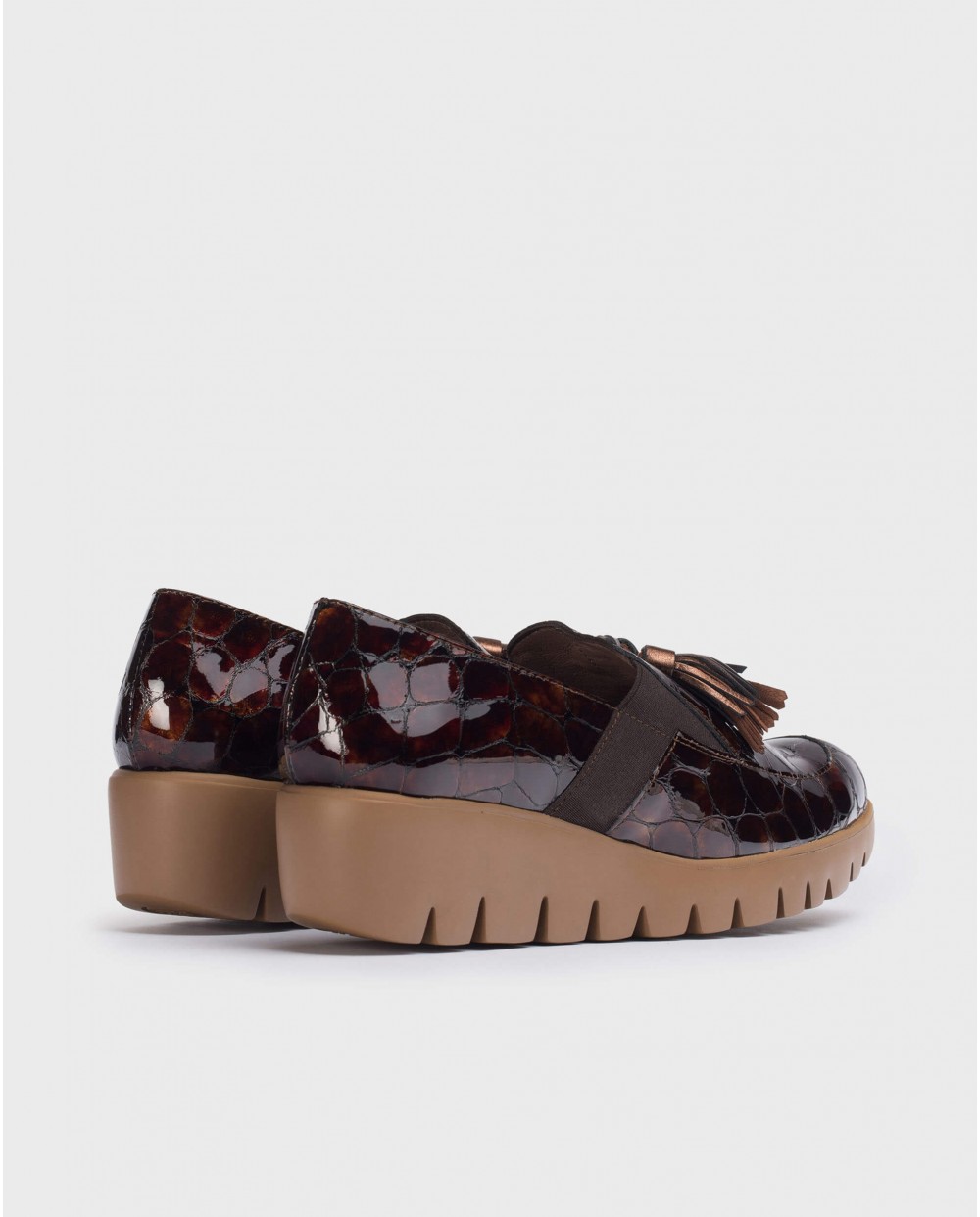 Wonders-Wedges-Brown Candy Mock Croc Moccasin