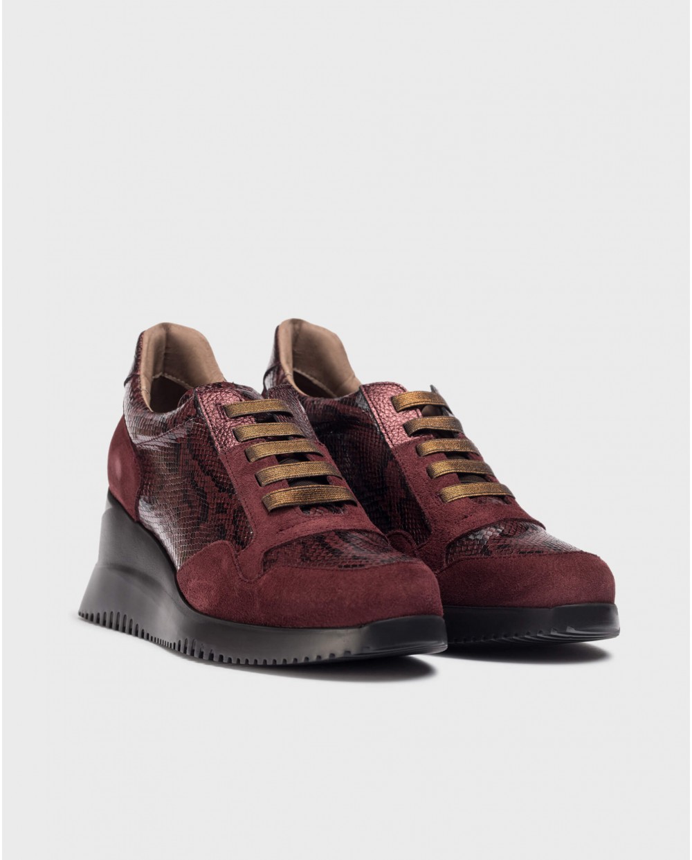 Wonders-Outlet Flat Shoes-Burgundy Snake EVA Sneakers