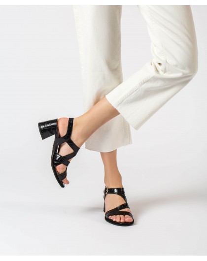 Wonders-Heels-High heeled mock croc sandal