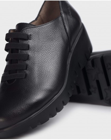 Wonders-Wedges-Soft Black leather Sneaker