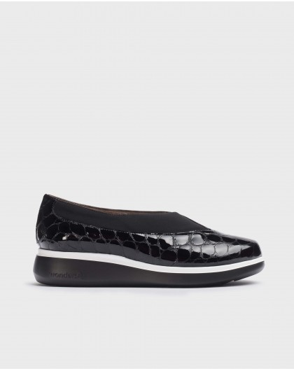 Wonders-Flat Shoes-Black Galo moccasin
