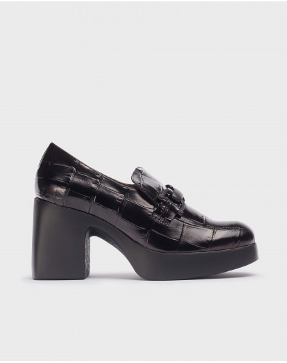 Wonders-Heels-Black platform Loafer